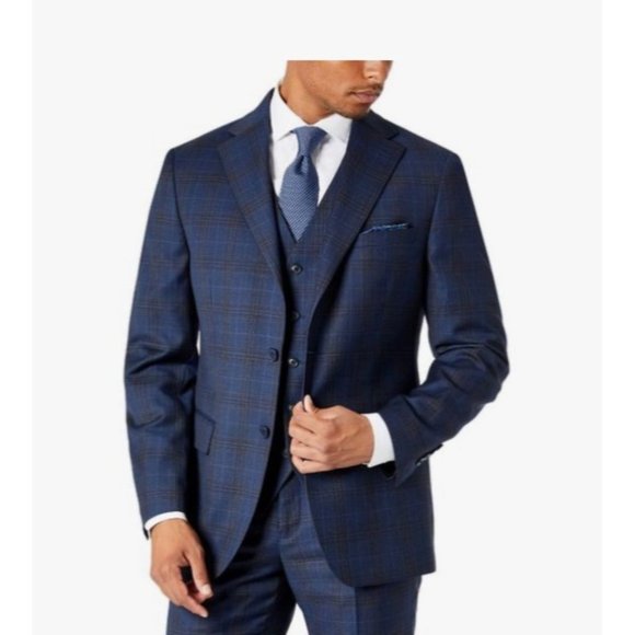 Tallia Men's Slim-Fit Plaid Suit Jacket Navy Size 42R NWT